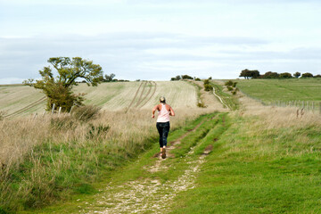 The Ridgeway National Trail at Fyfield Down 1km from its Overton Hill start point near Avebury. View N. The 5000 year old Ridgeway prehistoric track