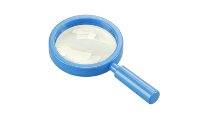 Blue Magnifying Glass Examining Details on White Background