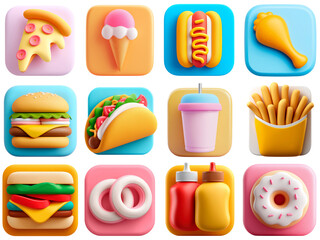Playful 3d Pastel Fast Food Icons Bundle for Digital Design