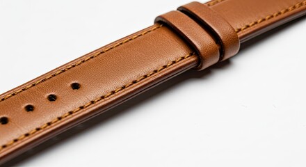Close-up of a Brown Leather Watch Strap with Stitching and Buckle Loop