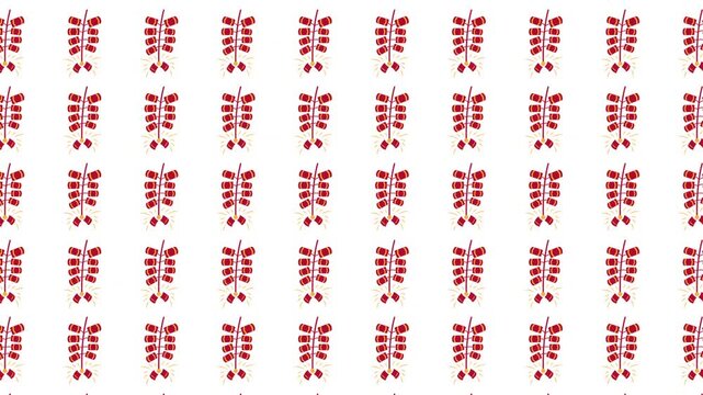 Repeating pattern of stylized red plantlike designs on white, suitable for backgrounds, textiles, and packaging design projects. Bold and versatile.