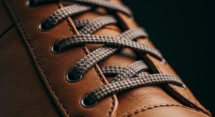 Close-up of Brown Leather Shoe Laces and Eyelets
