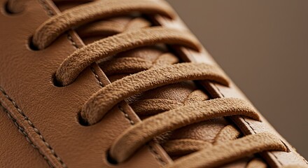 Close-Up of Brown Leather Shoe Laces, Texture and Detail, Macro Photography.