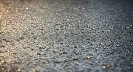Close-up of Raindrops Falling on a Wet Surface