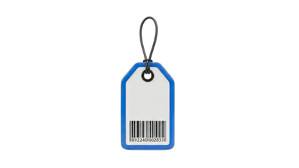 Blue Price Tag with Barcode Isolated on White Background