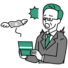 預金残高が減ってショックを受ける中年のスーツの男性