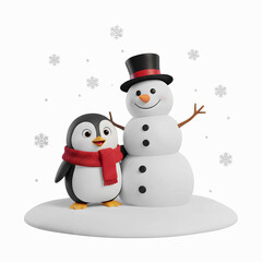 penguin and snowman in friendship