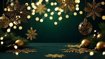 Luxury Christmas Background With Emerald Gold Accents, Glamorous Festive Decor, Cinematic Lighting, Premium Holiday Atmosphere