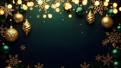 Luxury Christmas Background With Emerald Gold Accents, Glamorous Festive Decor, Cinematic Lighting, Premium Holiday Atmosphere