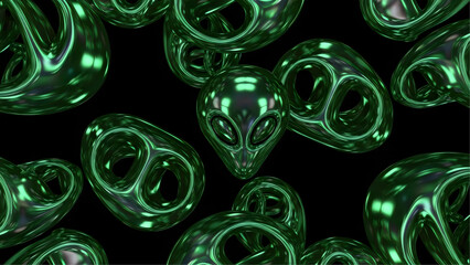  Futuristic Green Metallic Alien Heads Abstract Background