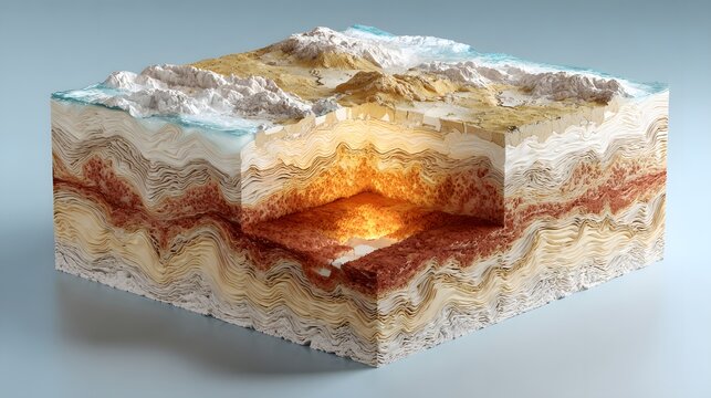 Detailed geological cross-section reveals complex subsurface layering and internal heat source