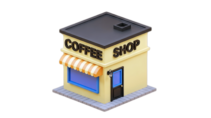 Cartoon Coffee Shop Building Isolated on White Background