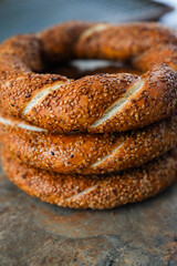 Close up of Simit Turkish Sesame Bread
