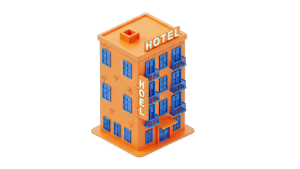 Cartoon Hotel Building Isolated on White Background