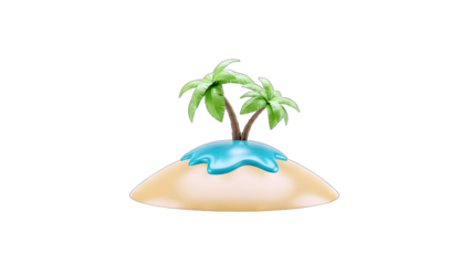 Cartoon Island with Palm Trees on White Background