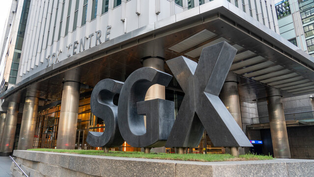 Singapore - April 3 2020: Exterior view of the Singapore Exchange (SGX) headquarters building with prominent logo sign