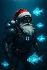 Fototapeta premium Deep Sea Santa Underwater Mascot