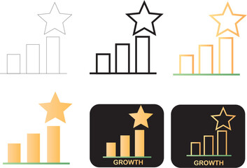 Minimalist business growth icons representing success and achievement with star on top of bar chart