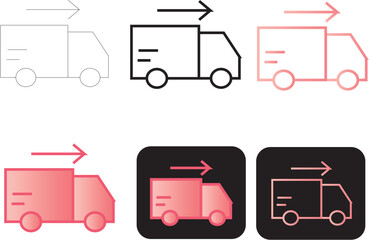 Set of minimalist truck icons with arrows, symbolizing logistics, delivery, and transportation services for e-commerce and cargo businesses