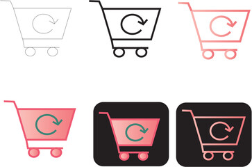 Clean and Modern Shopping Cart Icons with Refresh Symbol for E-commerce and Retail Graphics