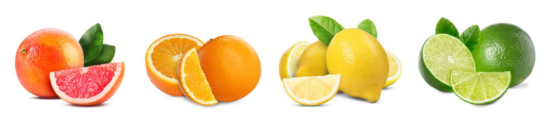 Collection of fresh citrus fruits isolated on white