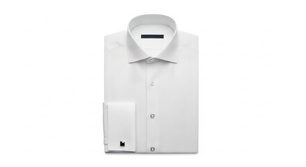 Elegant white dress shirt with folded sleeves on white.