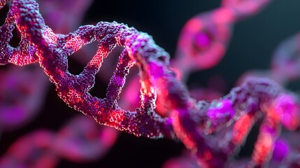 Glowing microscopic structure depicts the complex double helix of genetic material