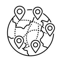 Digital Nomad Icon, Globe - Global Work, Remote Work Lifestyle, Work From Anywhere, Digital Freedom with AI Support, Editable Stroke.