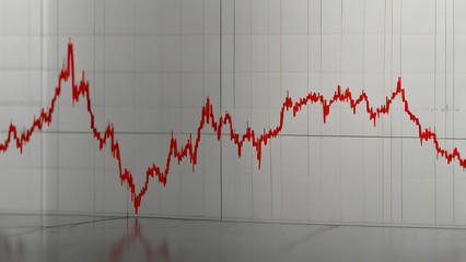 Detailed red line graph displaying fluctuating price movements of an asset on a digital trading screen. Business concept