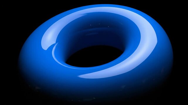 Blue torus object, abstract round shape on black backdrop