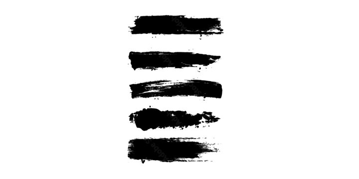 Grungy black vector paint brush strokes, watercolor splashes, and ink stain elements set for a dirty art border design