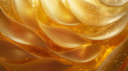 Abstract background of gold leafy pattern with a shiny, glittery texture. The gold leafy pattern is very intricate and detailed,  glittery texture that gives it a luxurious and elegant appearance