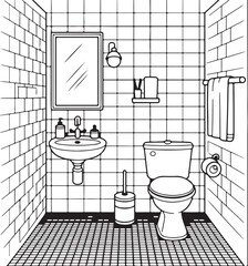 Hand-Drawn Bathroom Interior &ndash; Black and White Sketch
