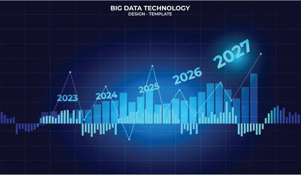 Stock market graph trading chart for business and financial concept, reports and investment on glowing and futuristic background. 2023, 2024, 2025,2026,2027  Crypto stock and forex business investment
