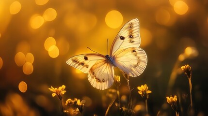 Butterfly bathing in golden light, a delicate scene of nature's beauty
