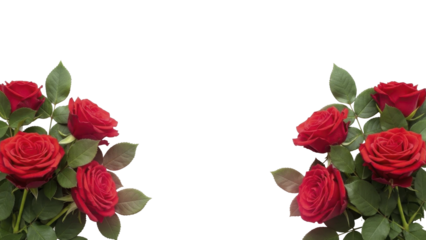  Lush Red Roses and Green Leaves Floral Border on a Transparent Background PNG File
