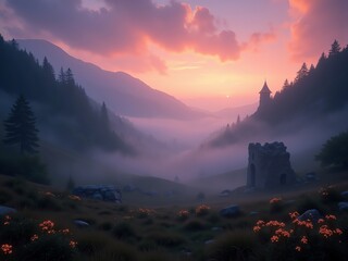 sunset in the mountains