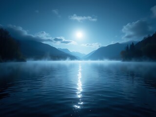 Naklejka premium misty morning on the lake