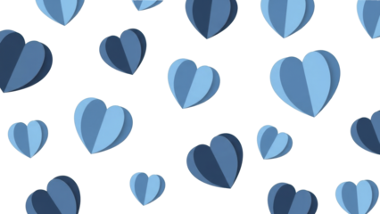  Valentine's Day Blue Paper Hearts Decor on a Transparent Background PNG File
