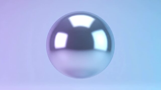 Abstract chrome sphere floating against soft blue purple gradient