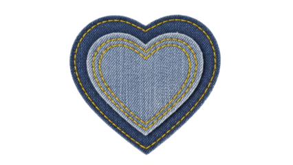 Sweet nested denim heart shapes with yellow stitching, PNG file on transparent background