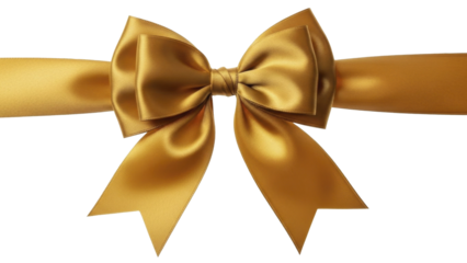 Shiny Golden Satin Ribbon Bow for Festive Decoration and Gift Wrapping, an isolated PNG image on a transparent background
