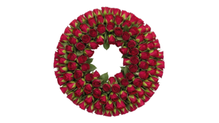 Valentine's Day red rose bud wreath circle on a transparent background PNG file