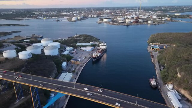 4K 60FPS Footage: Willemstad (Day). Colonial Houses, Queen Emma Bridge, and Cruise Ship.