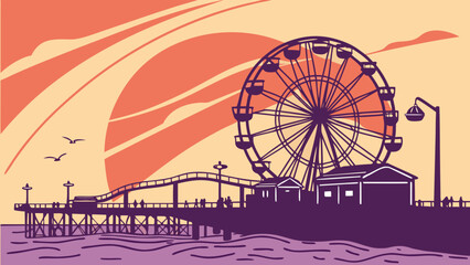 Los angeles skyline with seaside charm and sunlit pier, perfect for travel brochures, city guides, or californiathemed websites.