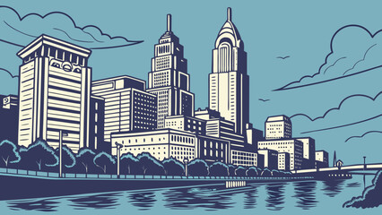 Philadelphia skyline showcasing iconic buildings. Suitable for travel guides, city brochures, website banners, and social media posts. Perfect for philadelphia enthusiasts.