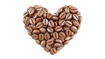 Coffee Beans Arranged in a Heart Shape on White Background