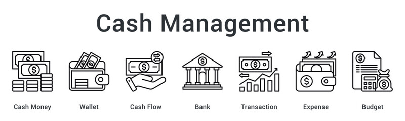 Cash management controlling money flow from wallet through bank transactions to expense budgeting efficiently.