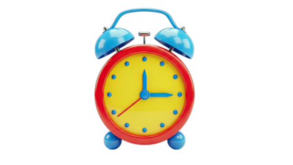 Colorful Alarm Clock Displaying Time on White Background