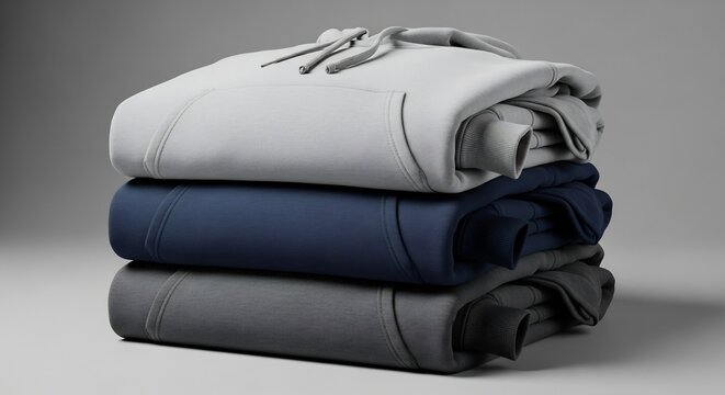 Stack of Folded Hoodies in Neutral Colors.